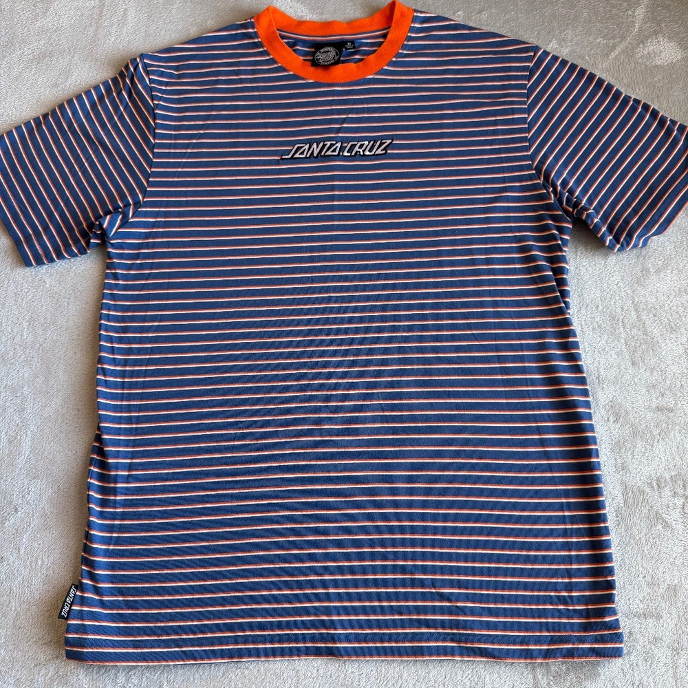Santa Cruz Mens Skateboard Short Sleeve T-Shirt Size Medium Blue Orange Striped